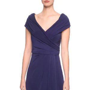 LA FEMME RUCHED JERSEY COLUMN NAVY GOWN SZ 12